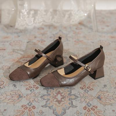 Temperament Retro Small Square Head Thick Heel Mary Jane Single Shoes Women's One-button New Versatile High Heels