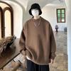 Men's Trendy Loose Round Neck Sweater - Spring/Autumn Solid Color Knitwear, Hong Kong Style Casual Outerwear