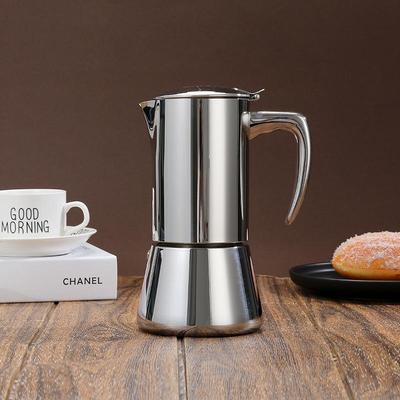 Cafetera Moka Portátil de Acero Inoxidable 304 Compatible con Inducción para Uso en Casa y al Aire Libre