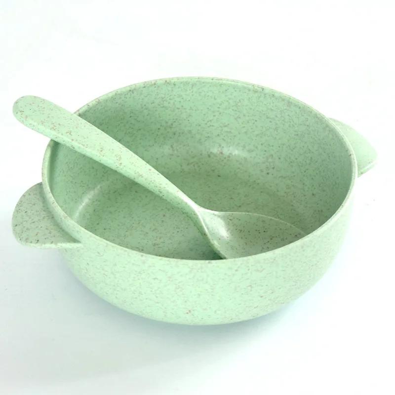 

1pcs Eco-Friendly Wheat Straw Bowls with Spoon Reusable Baby Children s Dishes Kitchenware Bowl Home Kitchen Dinnerware Supplies зелёный