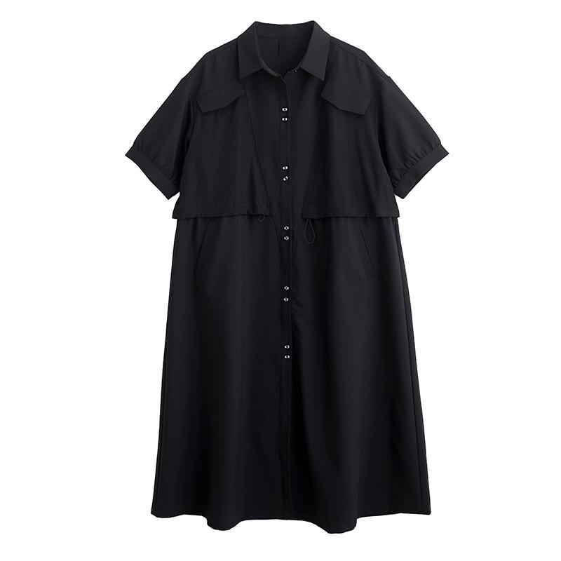 Short Sleeve Plus Size Black Vintage New In Dresses for Women Casual Loose Long Summer Shirt Dress