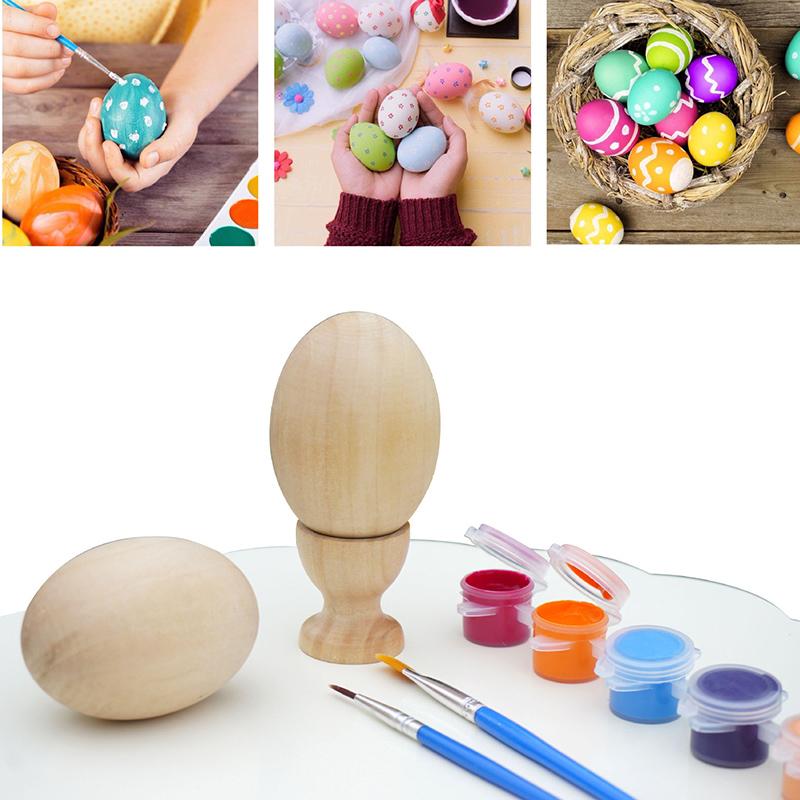 10PCS Wooden Easter Eggs Creative Imitation Eggs for DIY Easter Decoration Basket Fillers Children Graffiti Toys Easter Ornament
