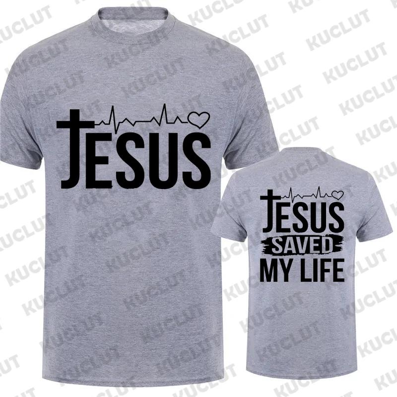 Jesus Save My Life Print Men T Shirt Short Sleeve O Neck Tshirt Christian Religion Faith Tee Shirt Tops Clothes Camisetas