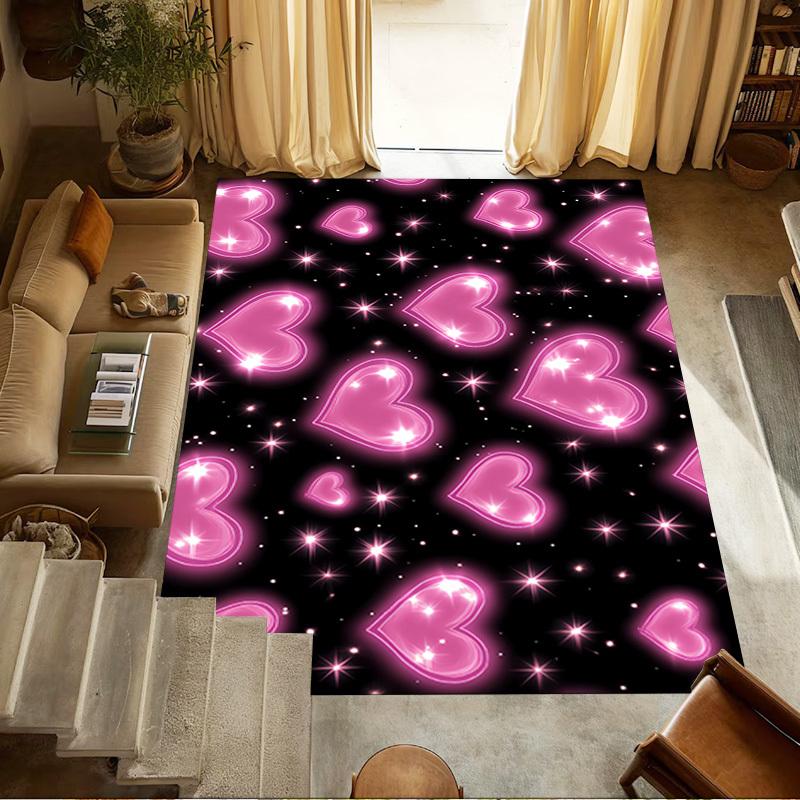 Hearts Stars Crystal Velvet Chair Mat Area Rug - Non-Slip, Floor Mat, Office Desk Chair Rugs, Bedroom Decor.Christmas Gift-1106140