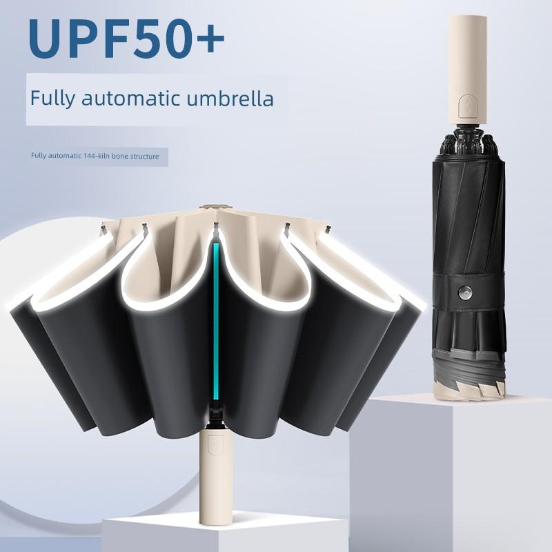 Large Reverse Umbrella That Doesn'T Wet Your Clothes, Fully Automatic Folding Umbrella with Multiple Ribs, Wind-Resistant, Reinforced and Thickened