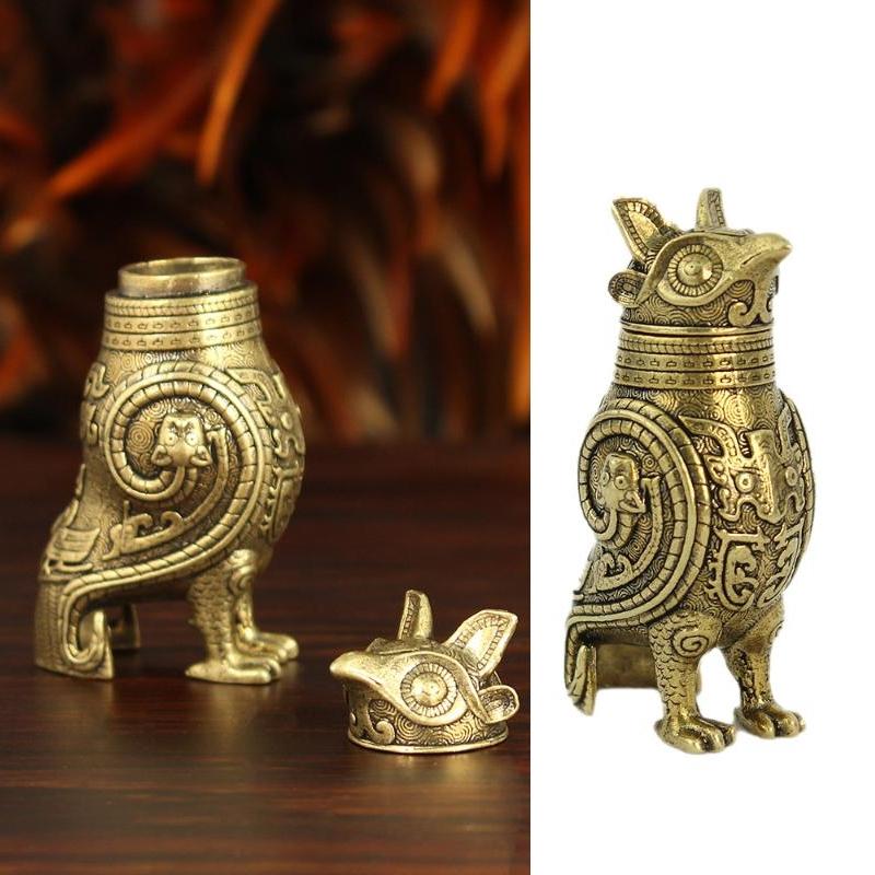New Ancient Owl Zun Bronze Vessel Retro Style Metal Craft For Tea Table Entrance Decor Chinese Cultural Artifact Collectible