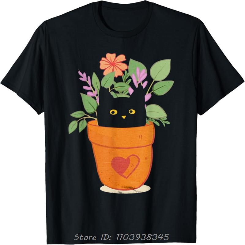 Funny Cat and Plant for Plant Lover Gardener Gardening T-Shirt Unisex cotton T shirt Fitness Tees Oversized topsunisex Clothing