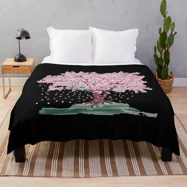 White Pink Cherry Blossom Flannel Throw Blanket Romantic Flowers King Queen Full Size For Living Room Sofa Couch Lightweight