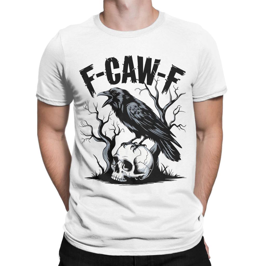 Gothic Black Crow F Caw F T-Shirt for Men F-Caw-F Bird Pure Cotton Tees Round Collar Short Sleeve T Shirts Plus Size Tops