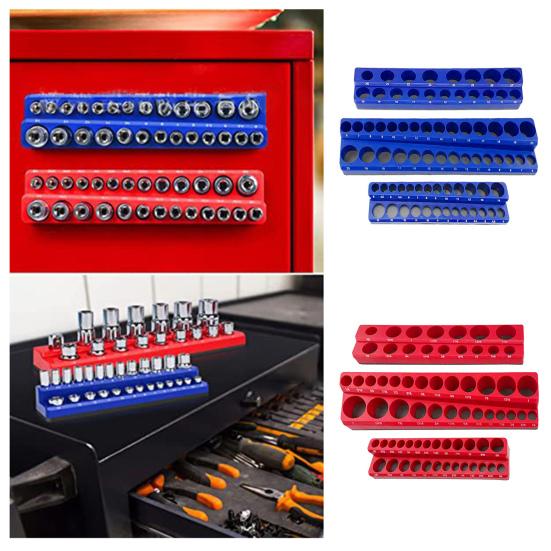 3Pcs Magnetic Socket Organizer Storage Rack Large Capacity Heavy Duty Universal Drive Metric SAE Socket Tray