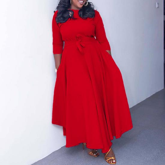 2023 New Fashion Lace Up Large Women's Long Dress