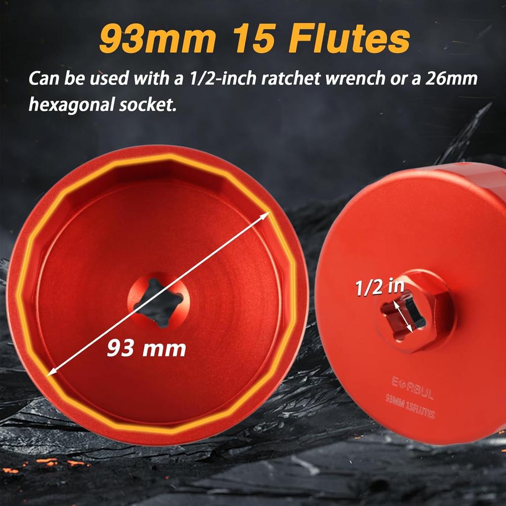 CNC 93Mm 15 Flutes Oil Filter Wrench Removal Tool To Change Oil Filter Compatible With Dodge Ram 2500 3500 6.7L 5.9L L6 Turbo Diesel With 05083285AA