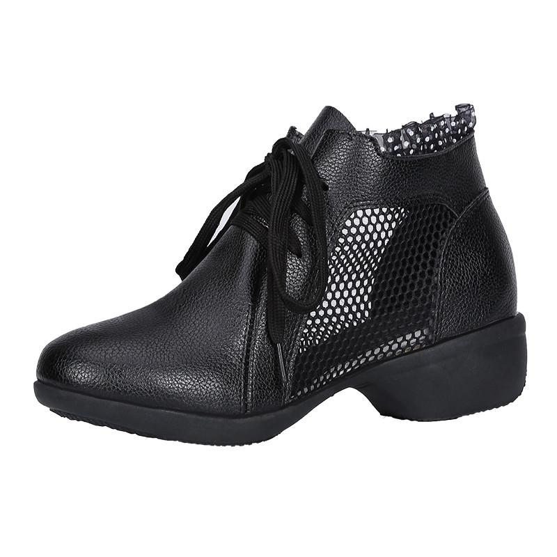 Mesh Jazz Dance Shoes Low Heel White Leather Modern Dance Boots Breathable Low Top Boots Teacher Shoes