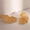 Women's Vintage Fan Leaf Shape Earrings Stud Temperament Gold Color Big Earrings Personality Simple Party Jewelry Gift