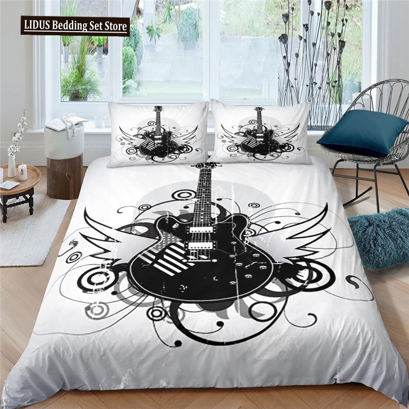 3d Music Notes Guitar Duvet Cover Set For Teens Adults Bedroom Decor 2/3pcs Music Bedding Sets Fashion Hip Hop Comforter Cover