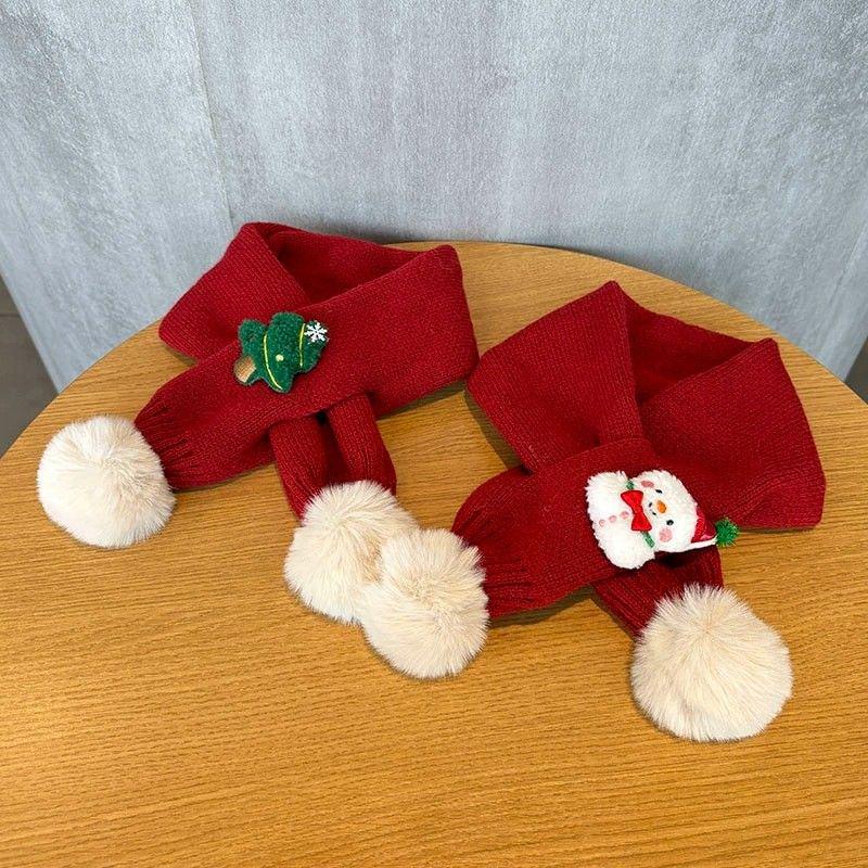 Children's Cute Red Knitted Christmas Scarf - Winter Warm Versatile Snood for Boys and Girls, Cold-Proof for Cycling