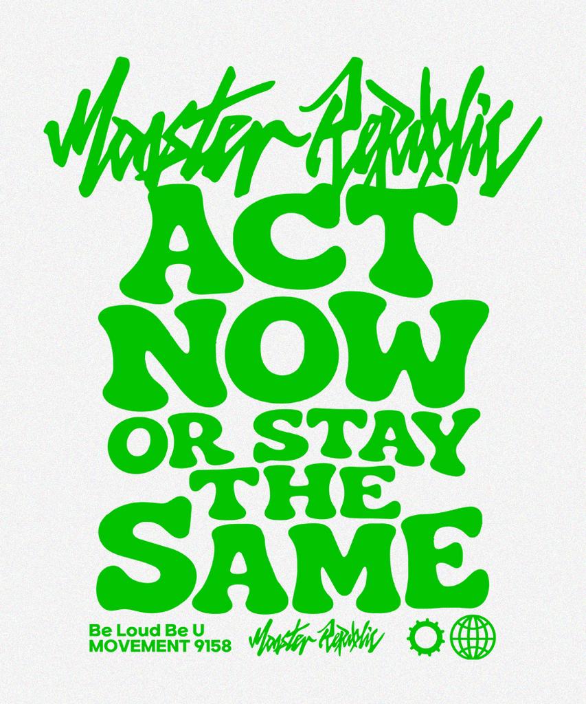 MONSTER REPUBLIC Act Now Light Green T-Shirt White_9158