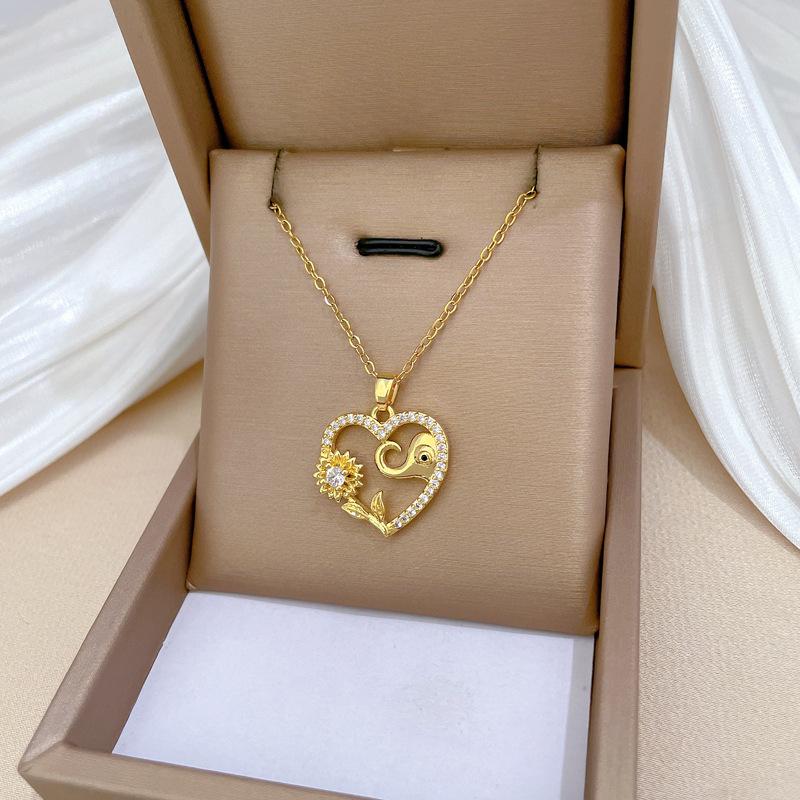 Sunflower Elephant Light Luxury Temperament Gorgeous Full Diamond Necklace Female Versatile Collarbone Chain Titanium Steel Chain