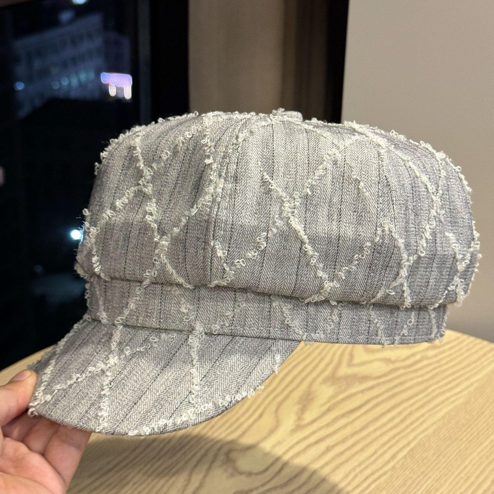 

Восьмиугольная шляпа для женщин Осень Ретро Ромбовидная клетка Берет Универсальная шляпа художника Стройнит лицо Adjustable