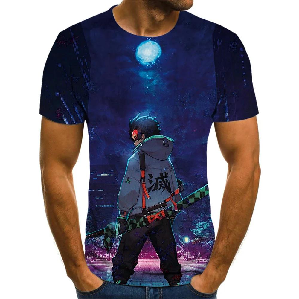Demon Slayer 3D Print T-Shirt for Men, Summer Fashion Casual Short Sleeve, Versatile Loose Harajuku Street Style T-Shirt