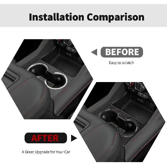 Carbon Fiber Front Cup Holder Panel Trim Cover Decoration Interior Accessories Compatible with Chevy Suburban SUV 2020-2023,for Chevrolet Tahoe