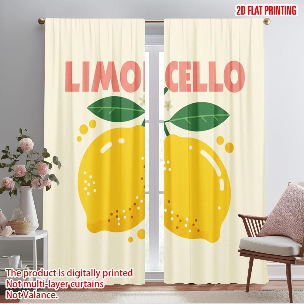

2pcs 2D flat printing Window Curtains Lemon Cello Citrus 100% Polyester Fabric Without Electricity Festive Wall Decor Perfect 52.50×116.00 CM 2pcs
