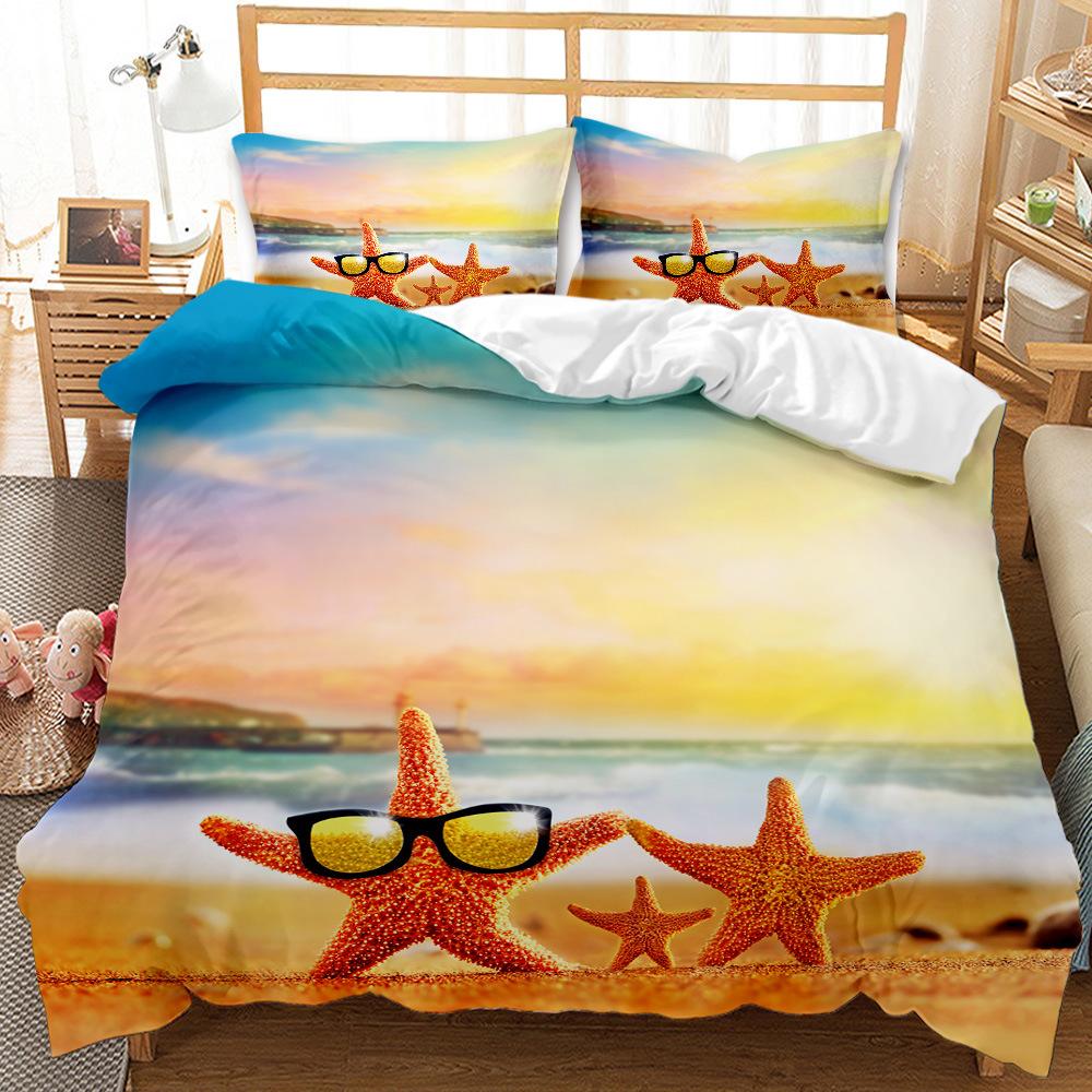 Three-piece Ebay Beach Scenery Quilt Cover Sheet 3d Digital Bedding