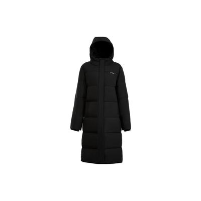 Li Ning Lightweight Warm Windproof Hooded Long Down Jacket Women Outerwear Black AYMT260-1