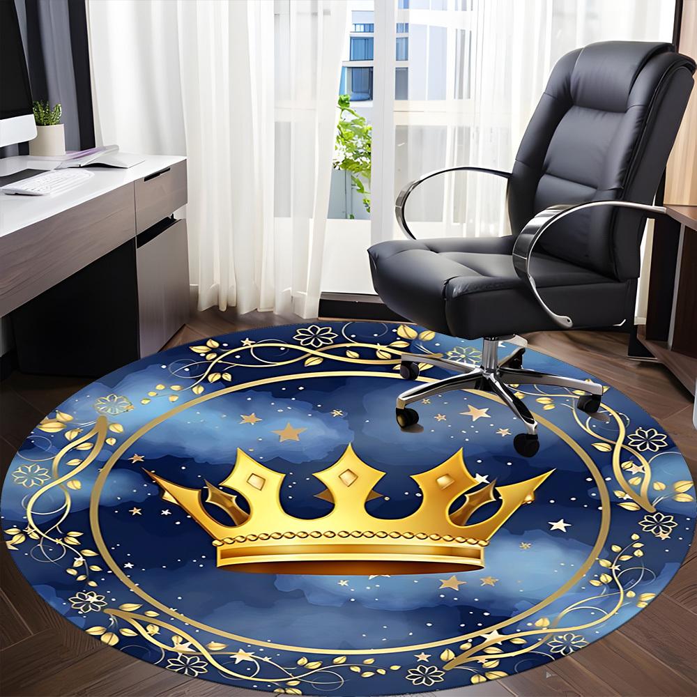 1pc Crown PrintChair Carpet for Office, Indoor Non-Slip Washable Polyester Fiber Carpet, Mat For Office, Machine Washable