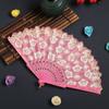 Gold Powder Craft Chinese Flower Folding Fan Small Fan Lace Decorated Fan  Dance Fan