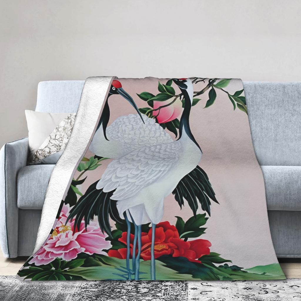 Soft Warm BlanketStudents Travel Chinese Style Crane Throw Blanket Flannel Bedspread For Couch Bed Novelty Sofa Bed Cover