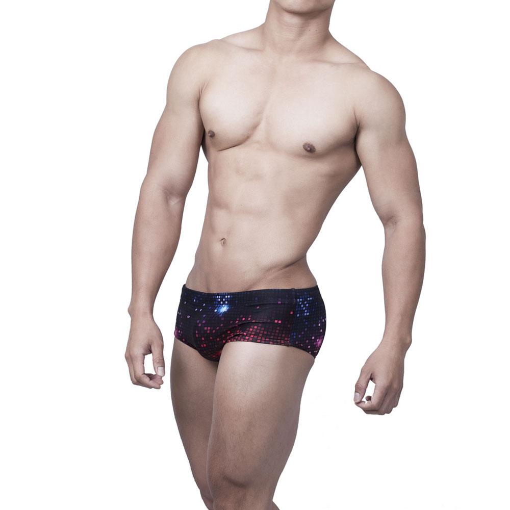 Digital Universe Swim Boxer Sexy Low-rise Swim Brief Mens Swim Trunks Square Cut