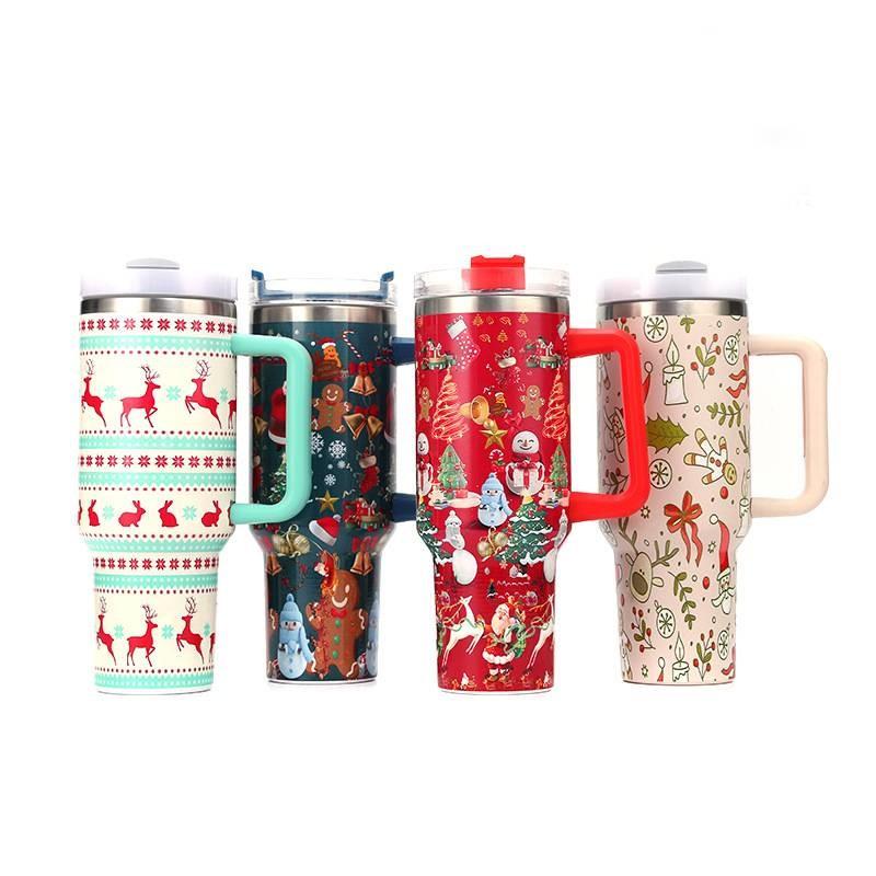 Meoky Creative 5d Christmas 40oz Cup Stainless Steel Vacuum Cups Straw With