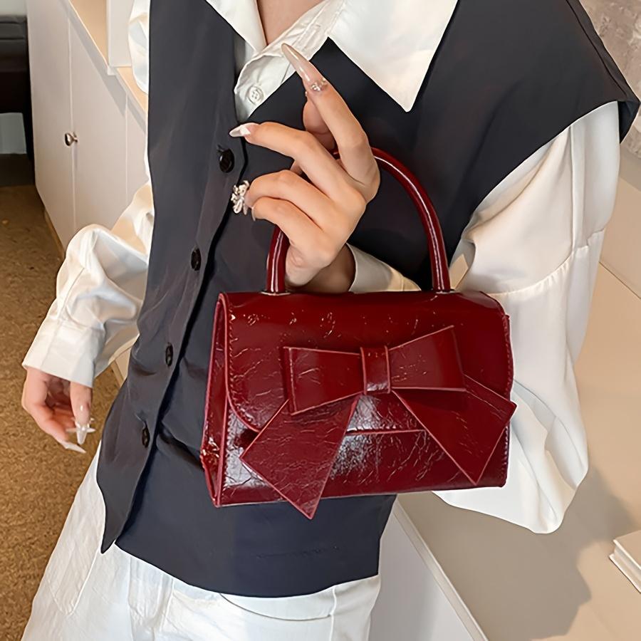1pc Casual Personality Fashion Bow Shoulder Bag Hand-held Small Square Bag Simple Crossbody Bag