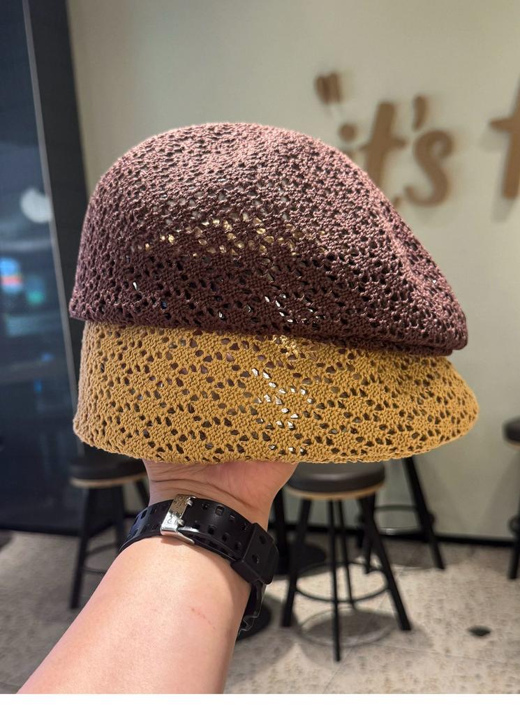Korean Style Women'S Summer Beret Fashion Hollow Out Thin Design Reversible Artist Hat Trendy Headwear