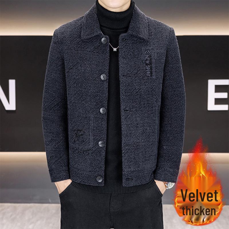 Men s Autumn/Winter Short Velvet Jacket with Woolen Lapel - Thick, Trendy Mink Coat Large