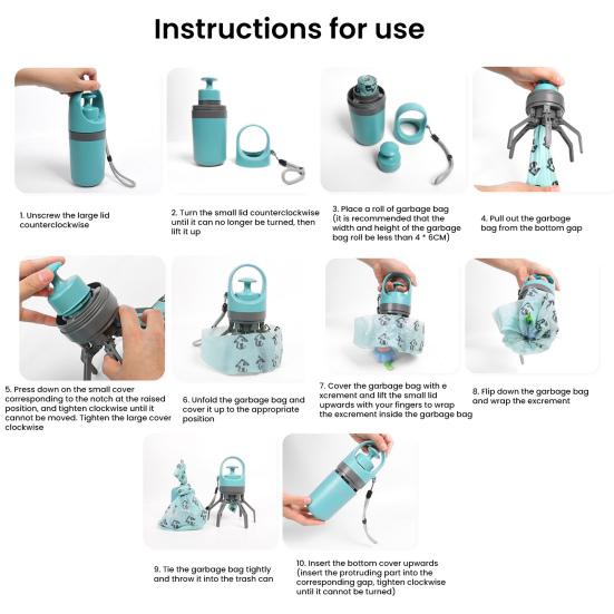 6-Krallen Hunde-Kotaufheber Tragbarer Haustier-Kotaufheber Hundeabfall-Aufnahmekralle mit Müllbeutelspender für Spaziergänge im Freien, Reisen