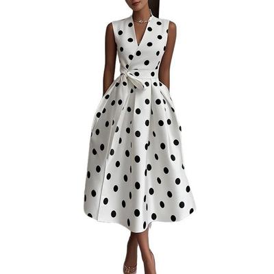 Polka Dot Maxi Dress Summer Vintage Elegant Slimming Lace Up