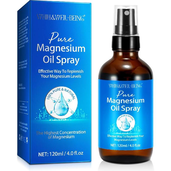 Magnesium Oil for Feet, Magnesium Spray, Pure Magnesium Oil Spray Organic Natural Magnesium Spray Glass Bottle, Easy to Absorb and Use 120ml