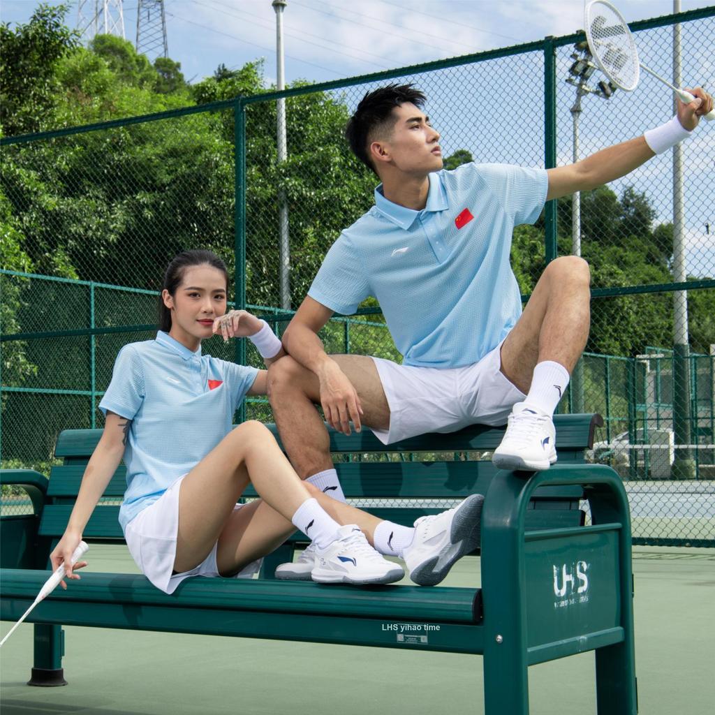 Li Ning Sponsorship Series Brand Logo Print Slim Fit Short Sleeve Polo Shirt Men Polo Shirts New-Aurora-Blue APLS227-1