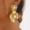 Women European American Fashion Pearl 3D Flower Earrings Retro Luxury Temperament Stud Earrings For Women