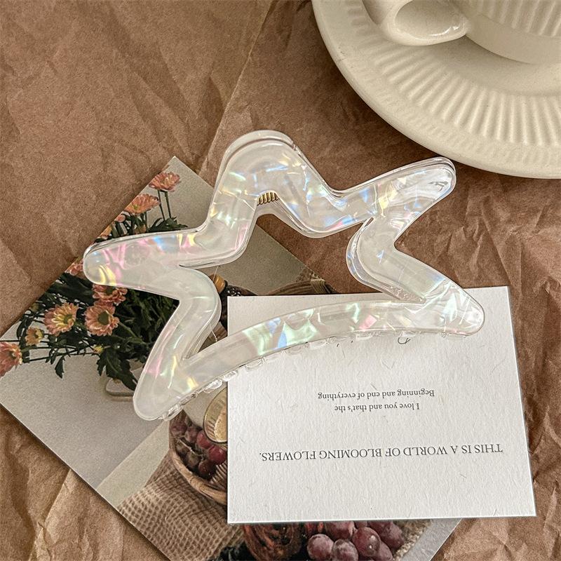 1pc Transparent Starry Colorful PVC Hollow Hair Grab Large Size Hair Clip Grab Clip Shark Clip.