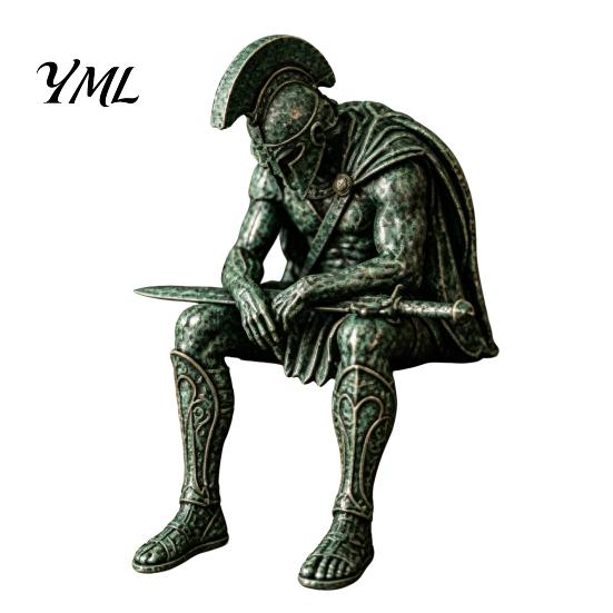 Ancient Warrior Statues Greek Shelf Sitter Statue, Sitting Soldier Figurine with Home Cabinet Decor Helmet, Historical Desktop Ornament for Bookshelf