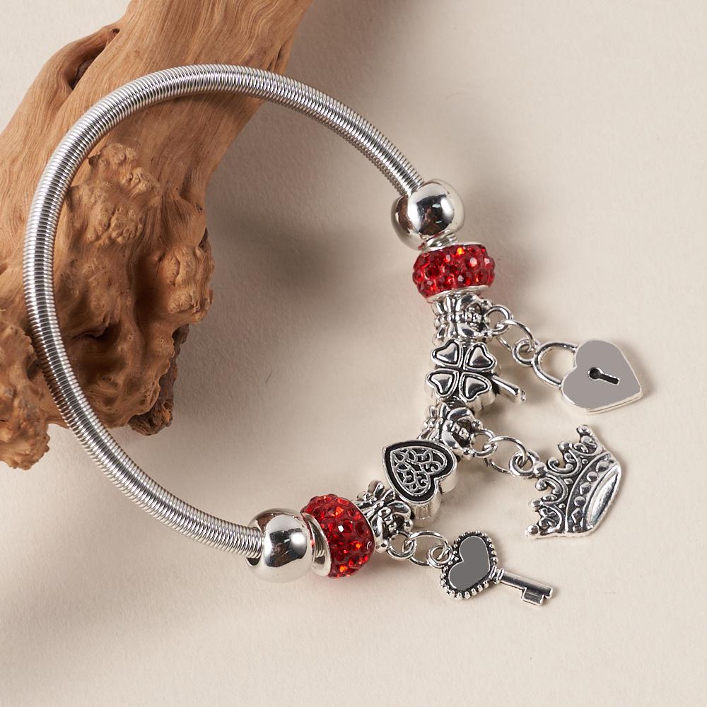 

Горячая распродажа Браслет из эластичных бусин с подвеской в виде ключа и замка Pandora и короны – Креативная DIY мода красный