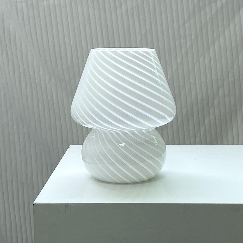 American Medieval Vintage Striped Glass Mushroom Table Lamp with USB - Retro Bedside Night Light