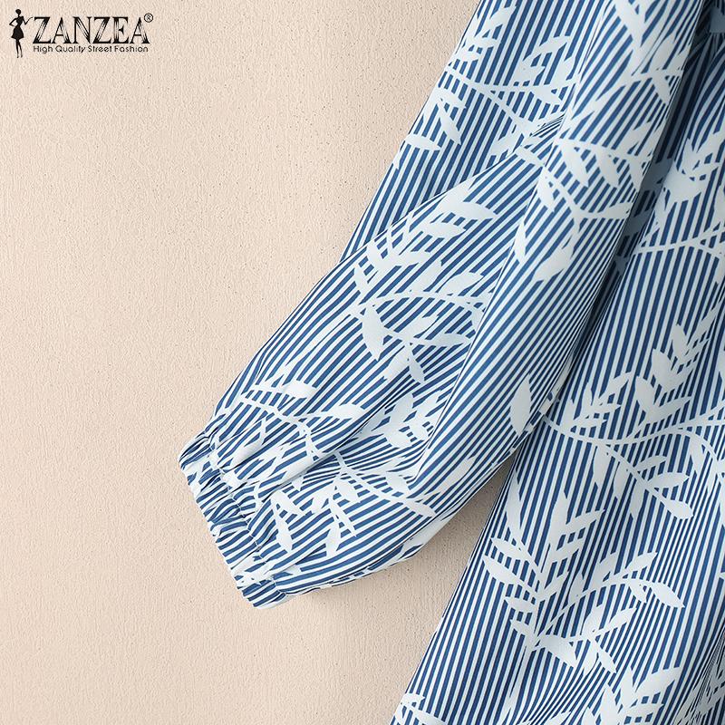ZANZEA Women Casual Round Neck Loose Long Sleeve Print Blouse