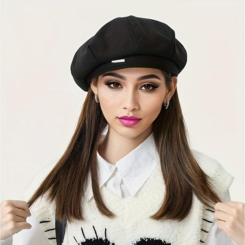 Béret à étiquette métallique pour femme, chapeau de ski décontracté rétro pour sports de plein air, cyclisme, automne et hiver