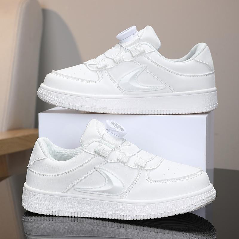 Girls White Autumn and Winter Student Sneakers Children's Little White Shoes Leather Surface Boys' New Board Shoes Medium and Older Casual