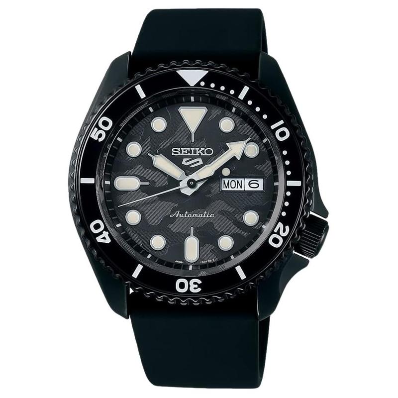 

SEIKO seiko5 100 meters waterproof automatic/manual mechanical movement silicone strap 42.5mm men s watch black dial SRPJ39