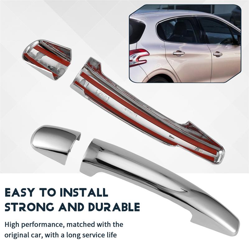 Durable for Peugeot 208 2012-2018 Luxuriou Chrome Exterior Door Handle Cover